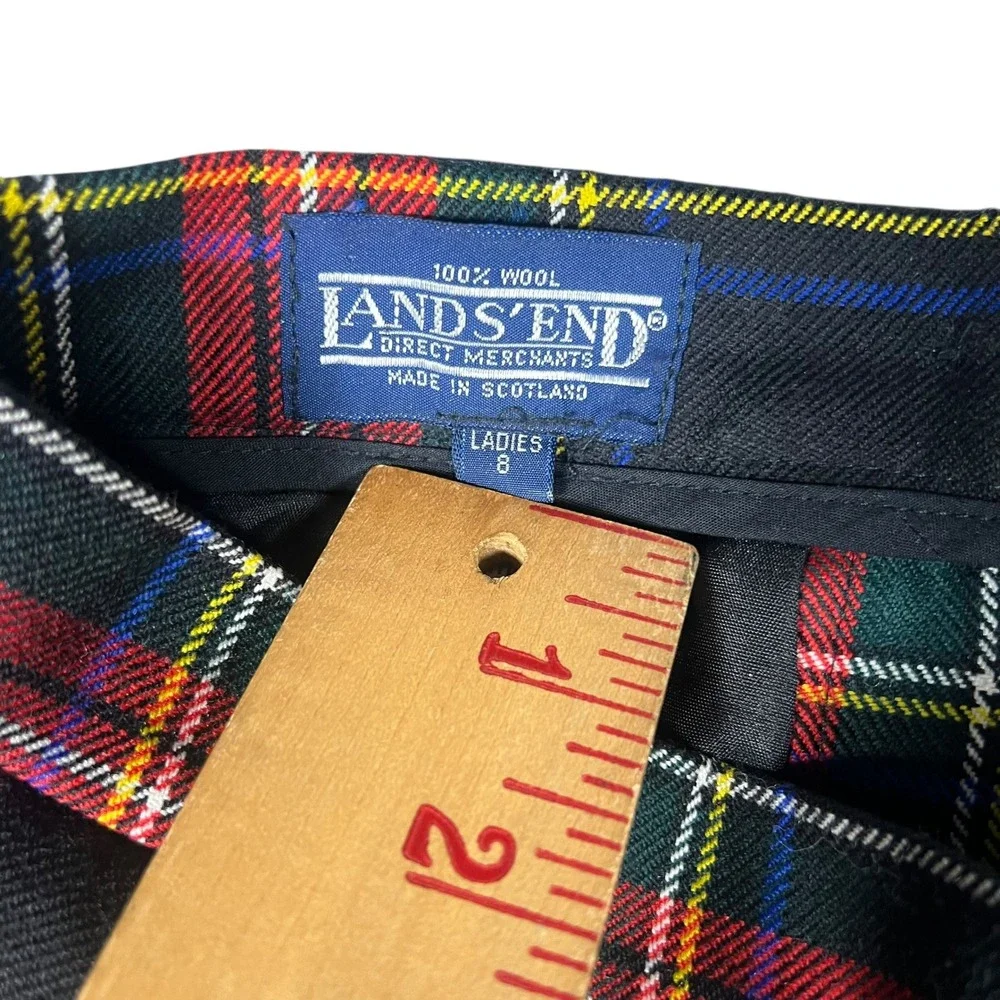 Lands End Vintage Wool Plaid Skirt Scotland Red Green Tartan Midi Womens 8 - Picture 3 of 9